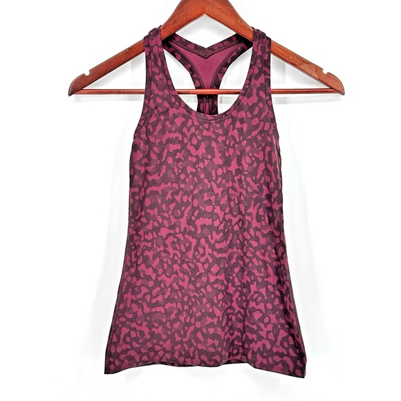 lululemon athletica Tops - Lululemon Cool Razorback Tank Top Size 2 Purple Plum Leopard Animal Print Yoga